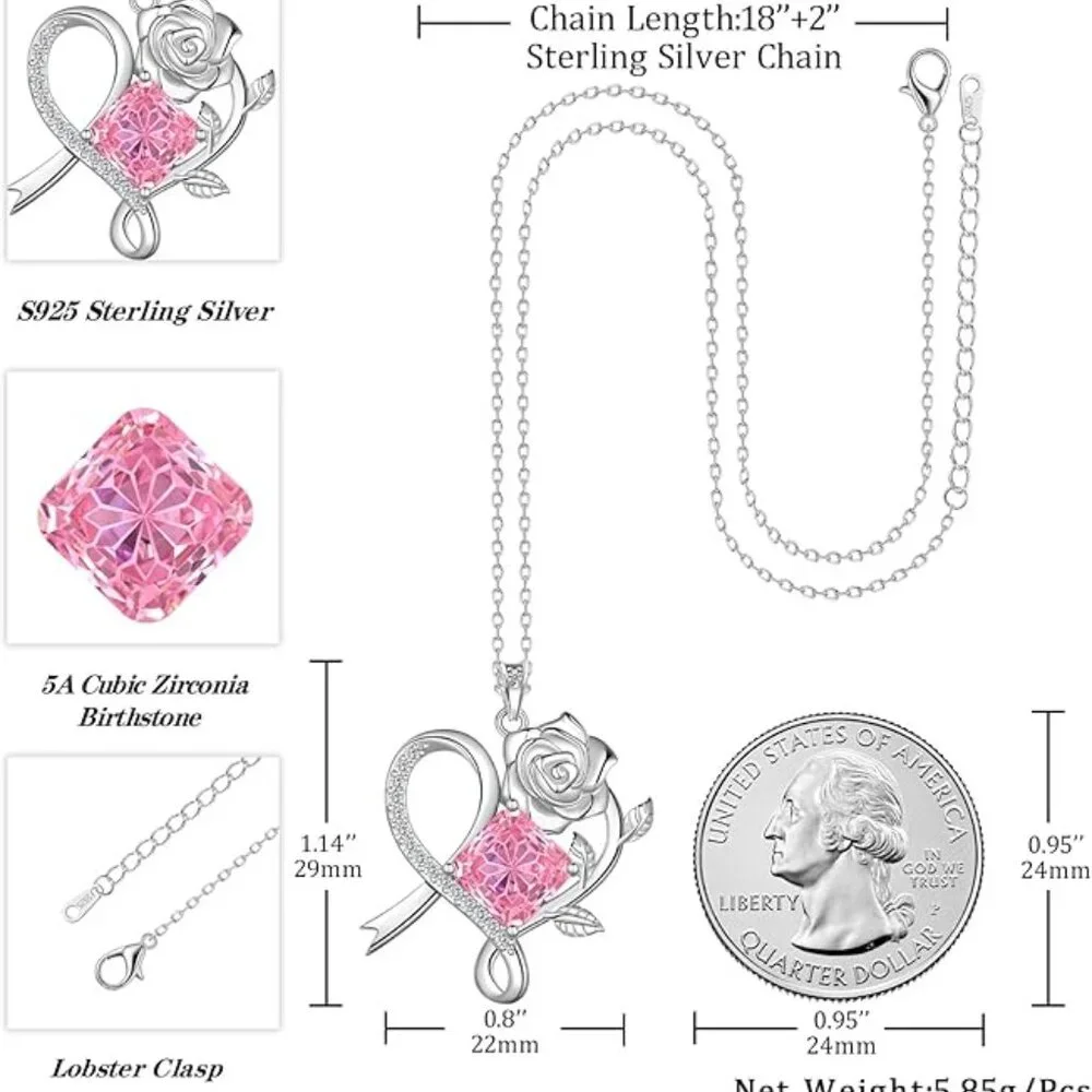 Sterling Silver Pink Heart Ribbon Necklace Breast Cancer Awareness Pendant NWT - Picture 5 of 6